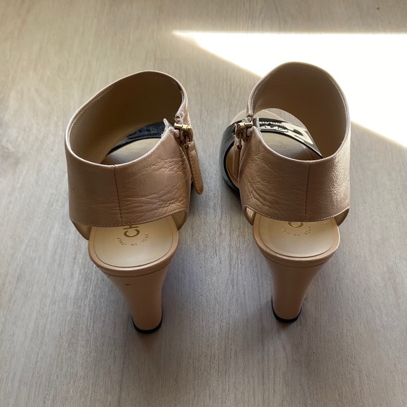 Chanel Open Toe Sandals Heels 37.5 Black Beige - Picture 7 of 9